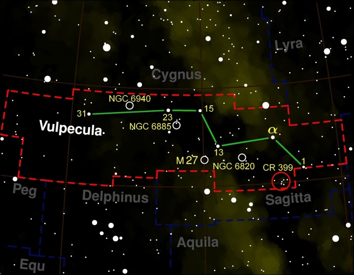 Harta constelatiei Vulpecula, Foto: astronomia-para-amadores.blogspot.com