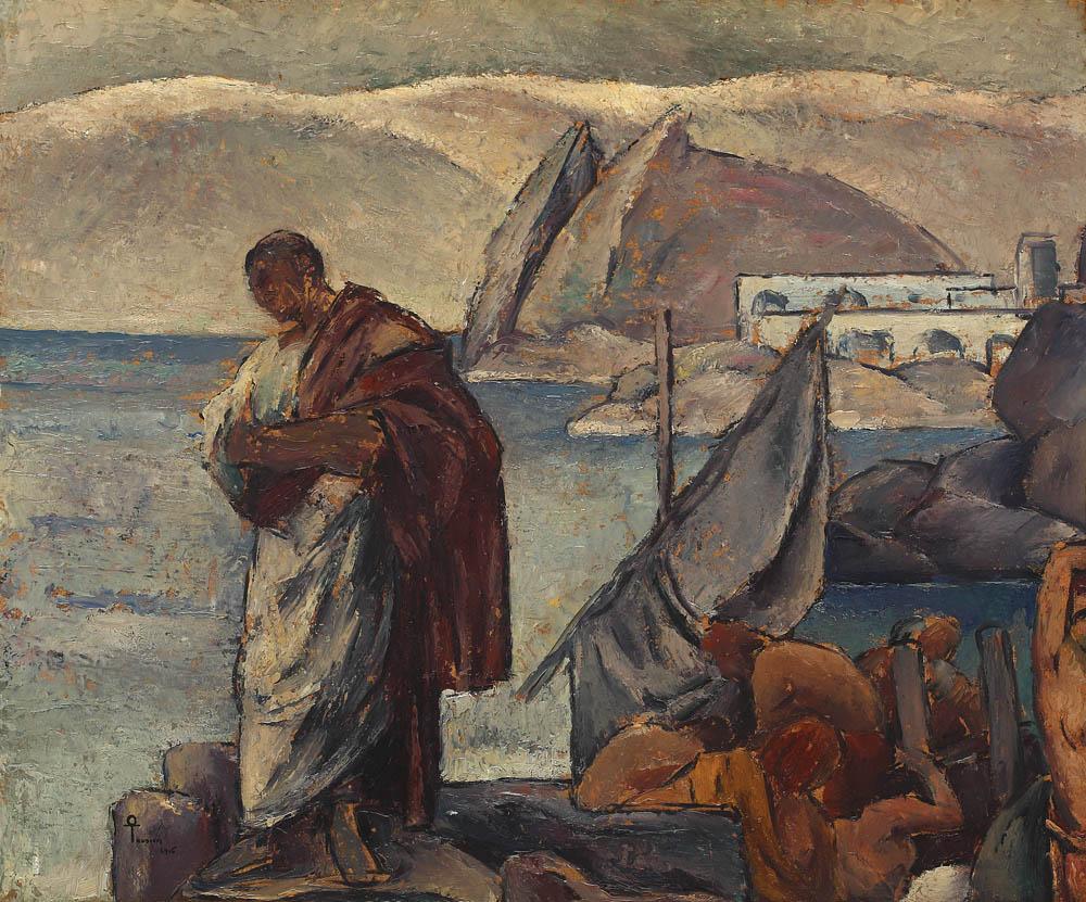 Ovidiu în exil, ulei pe carton de Ion Theodorescu-Sion, 1915
